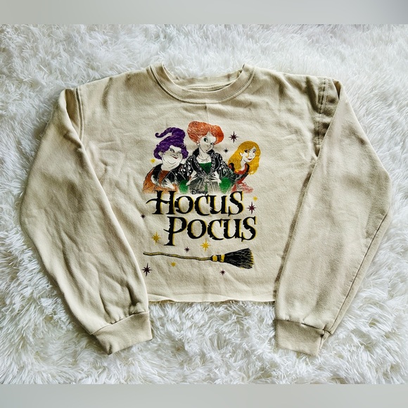 Disney Hocus Pocus Sweatshirt Crewneck Crop spell on you Sanderson Sisters Sz L - Picture 1 of 10